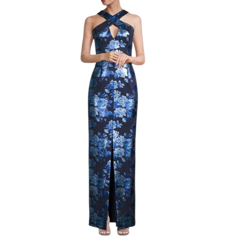 Black Halo Charlene Gown Crystal Bloom Metallic Floral Size 14 NWT